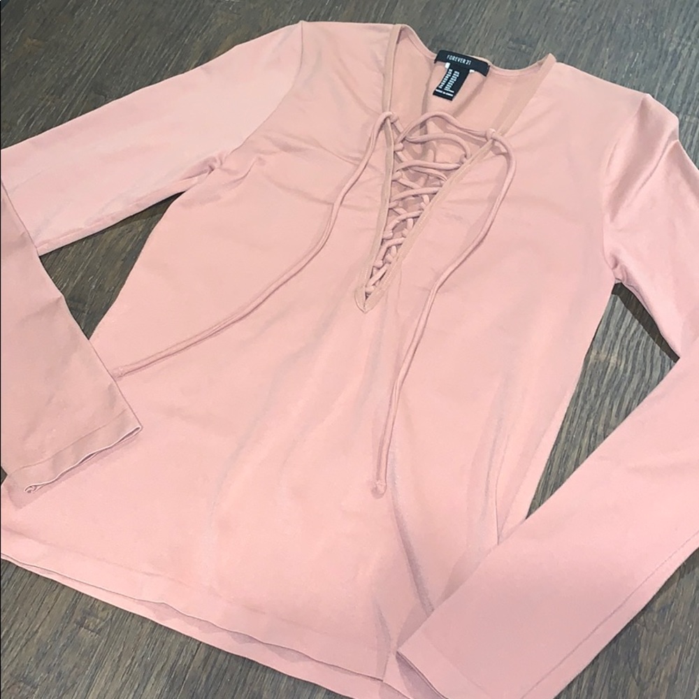 Forever 21 Long Sleeve w/ Corset Tie Neckline